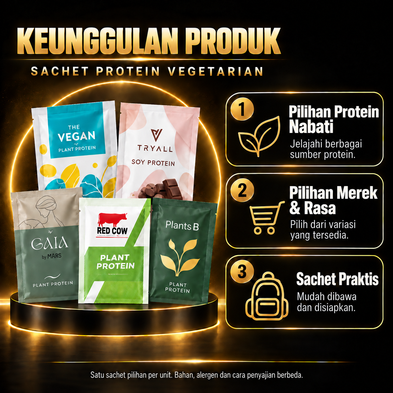 Multi-brand vegetarian protein sachets id features