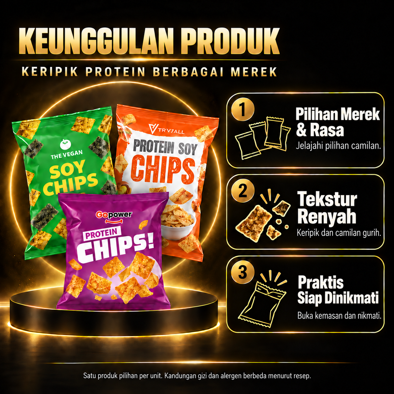 Multi-brand protein chips and crisps id features
