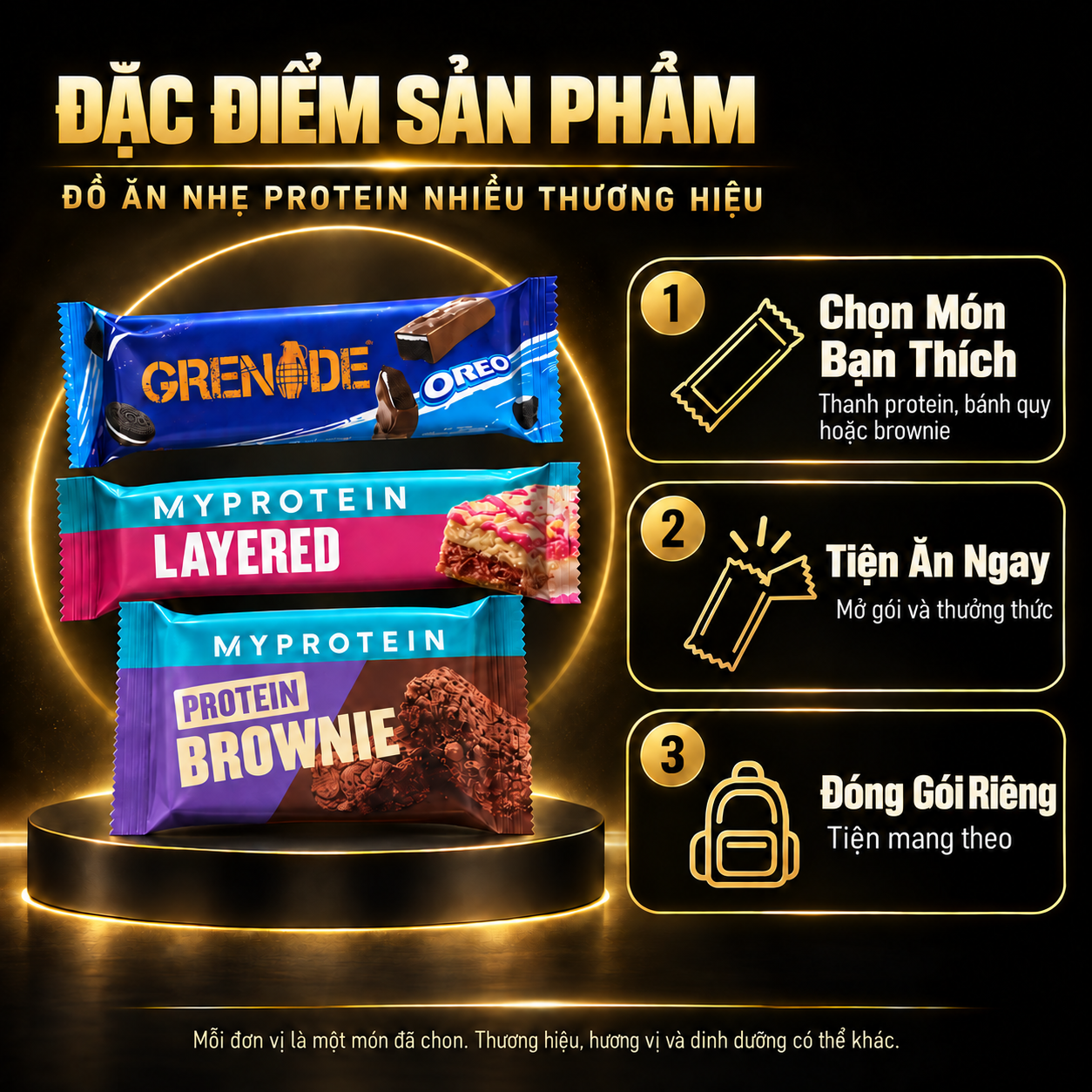 Đồ ăn nhẹ protein nhiều thương hiệu — đặc điểm sản phẩm