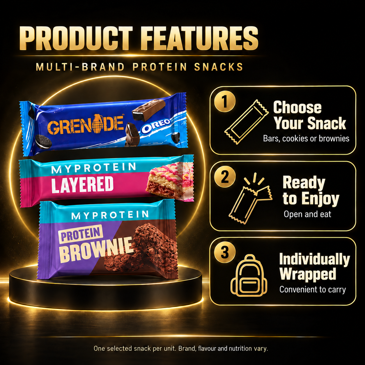 Multi-brand protein snacks — product features