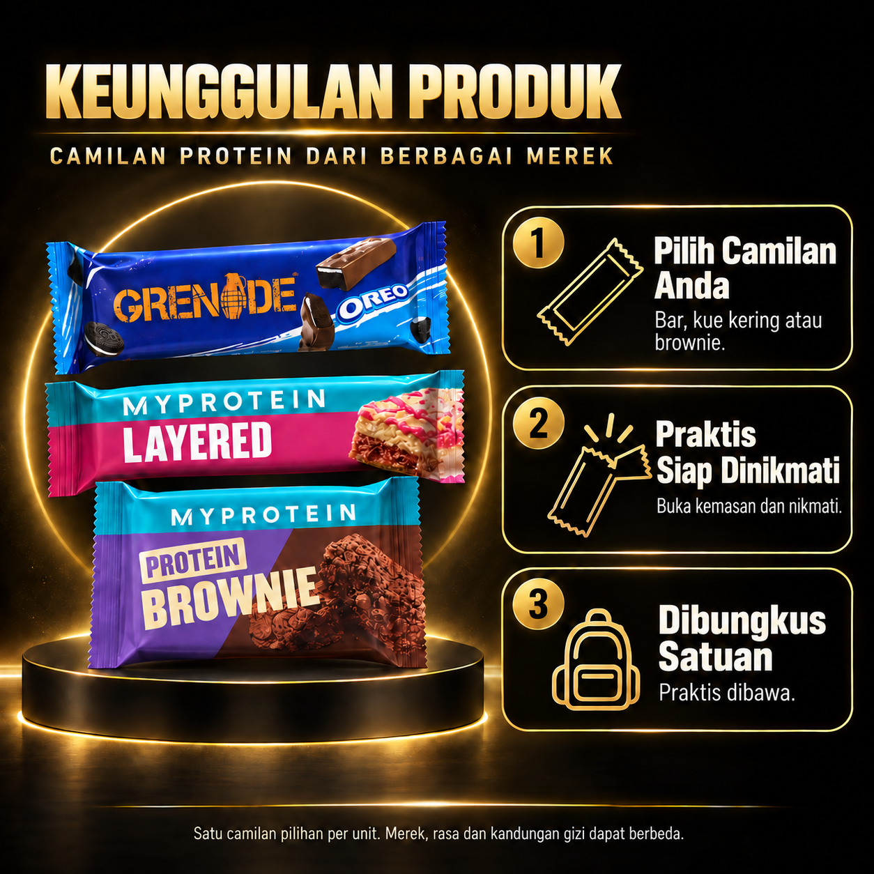 Camilan protein berbagai merek — keunggulan produk