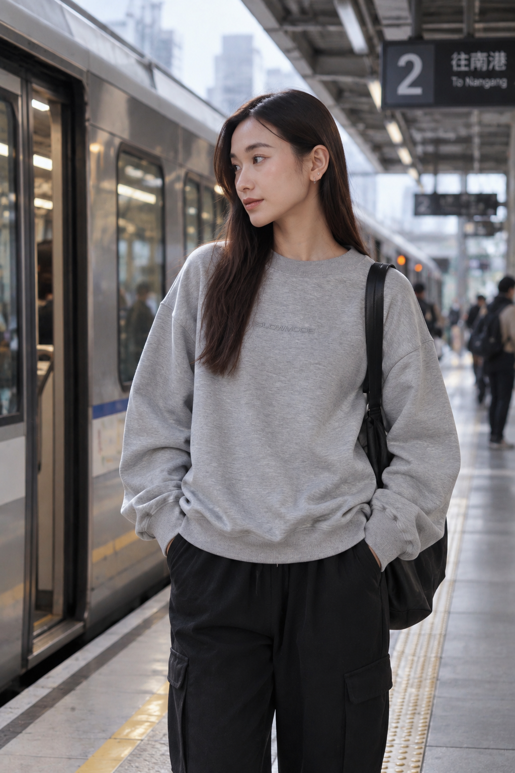 SLOWMODE 女款麻花灰寬鬆圓領大學T Lifestyle