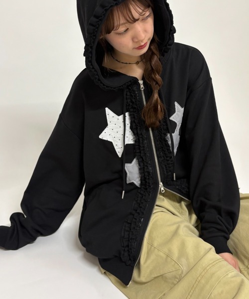#預購 🇯🇵日本26秋冬w closet 星星拼布 荷葉邊雙拉鍊連帽外套 7色