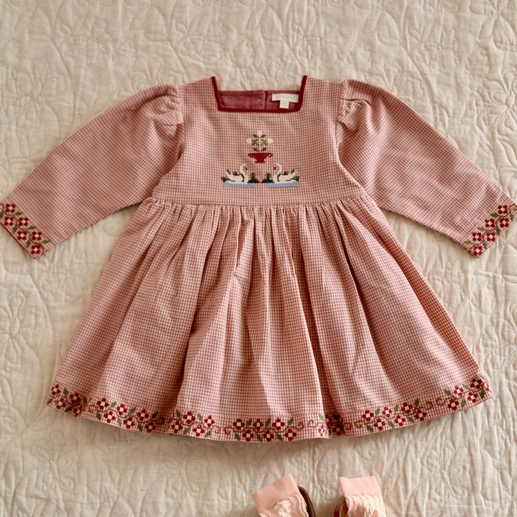 BONJOUR DIARY 天鵝格紋方領洋裝 Embroidered dress - Nude check