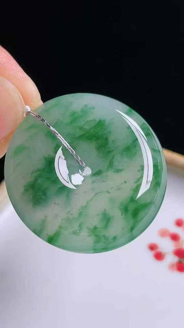 翡翠冰飄花平安扣 (30.8mm直徑),天然翡翠A玉, 緬甸玉, Jade, Jadeite