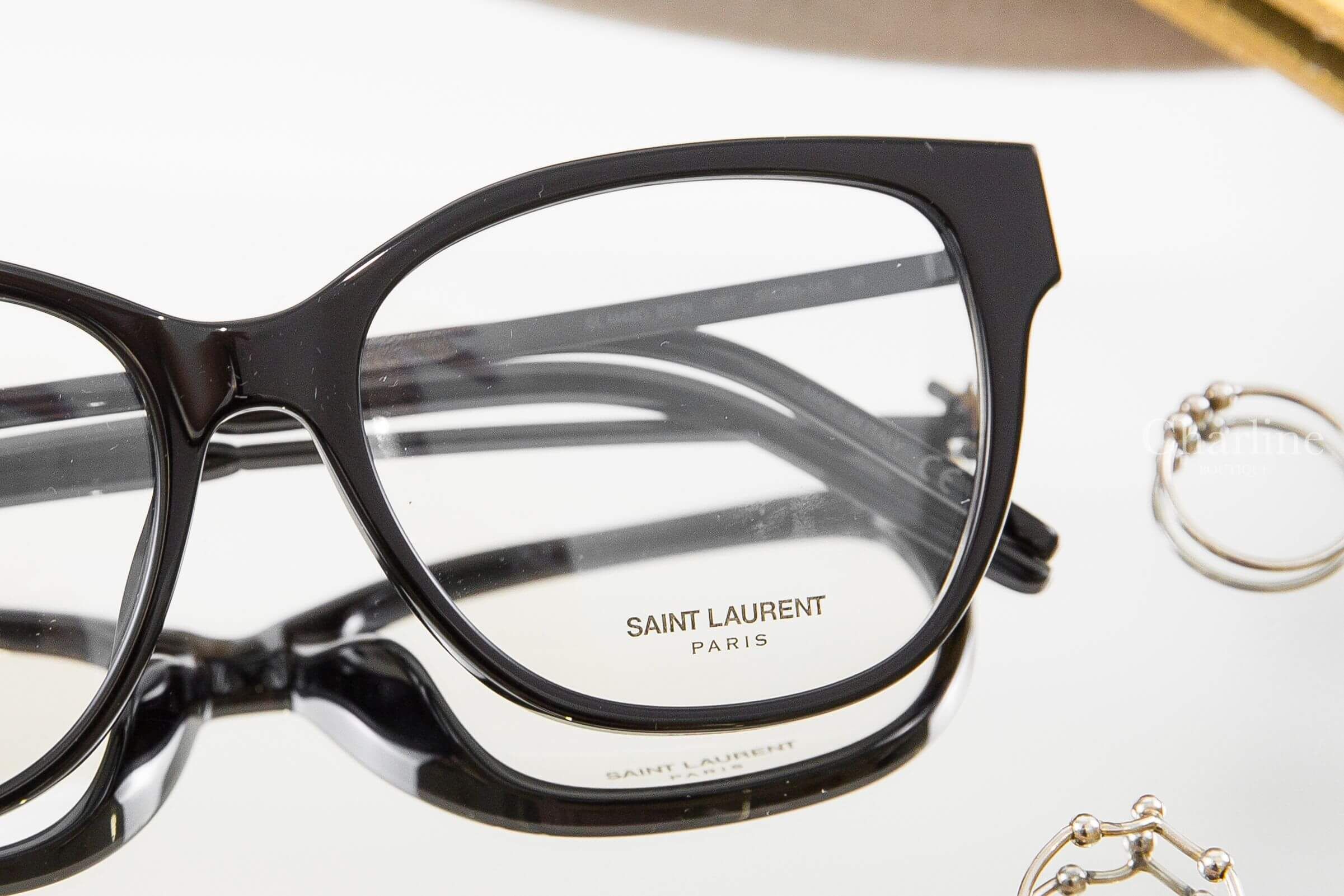 Saint Laurent SL M480 Eyeglasses 黑色方框側邊金字霧面黑拼接鏡腳平光眼鏡