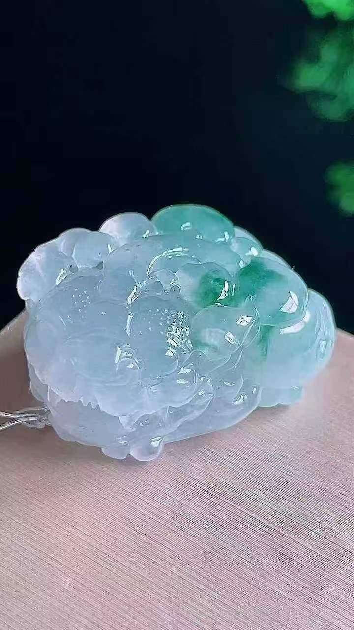 翡翠冰飄花貔貅,天然翡翠A玉, 緬甸玉, Jade, Jadeite