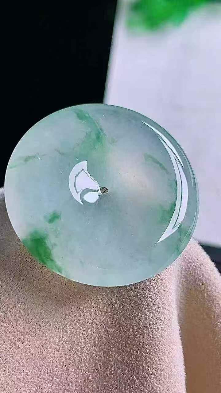 翡翠冰飄花平安扣 (31.9mm直徑),天然翡翠A玉, 緬甸玉, Jade, Jadeite