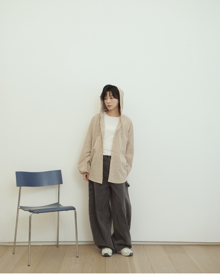 Casual plaid button-down hooded top, available in two colors【01200021】in stock+pre-order