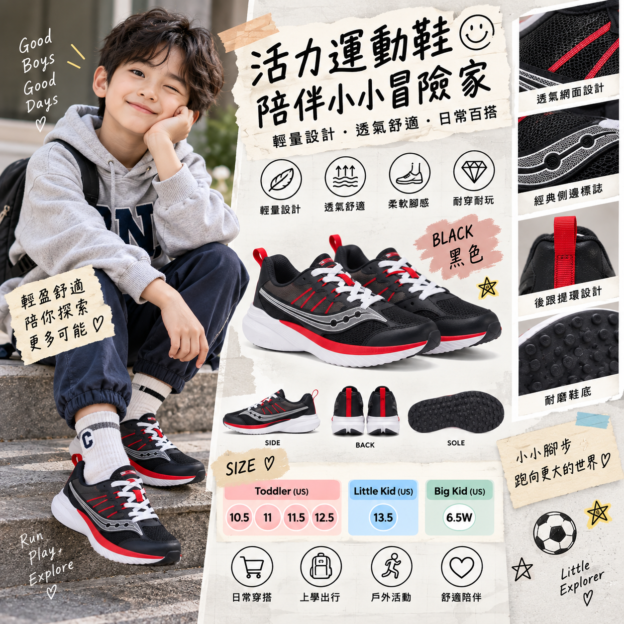 【預購】SAUCONY N092209 Endorphin 2 童裝波鞋 (黑紅拼色)