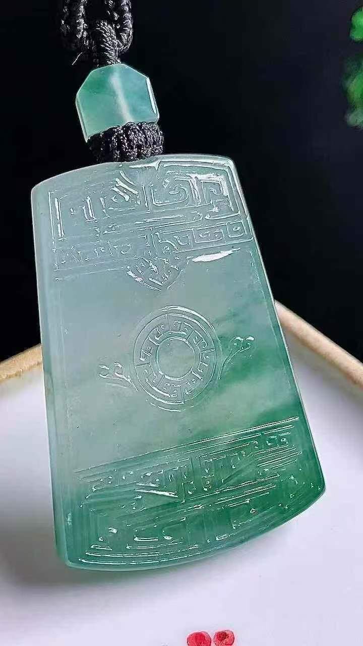 翡翠冰飄花仿古無事牌,天然翡翠A玉, 緬甸玉, Jade, Jadeite
