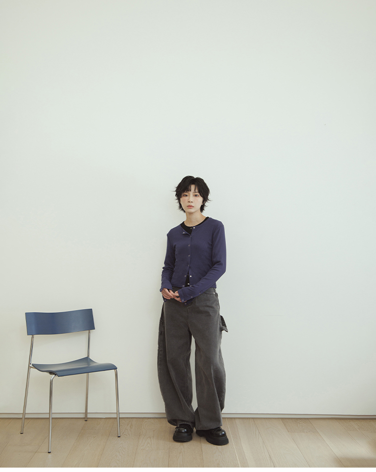 Plain snap-button elastic long-sleeved top - blue【01200028】in stock+pre-order