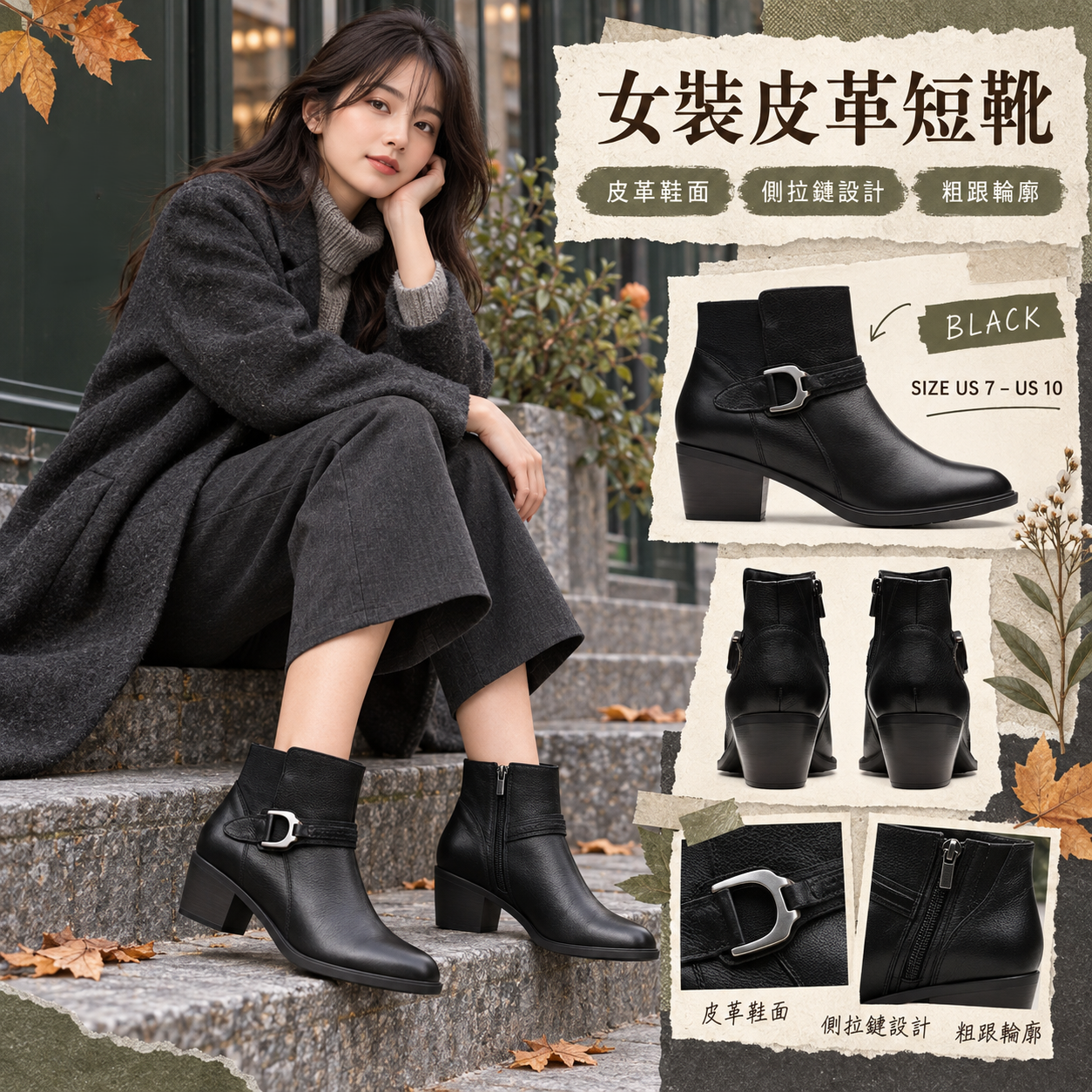 【預購】CLARKS N092257 Neva Buckle 女裝皮革短靴 (黑色)