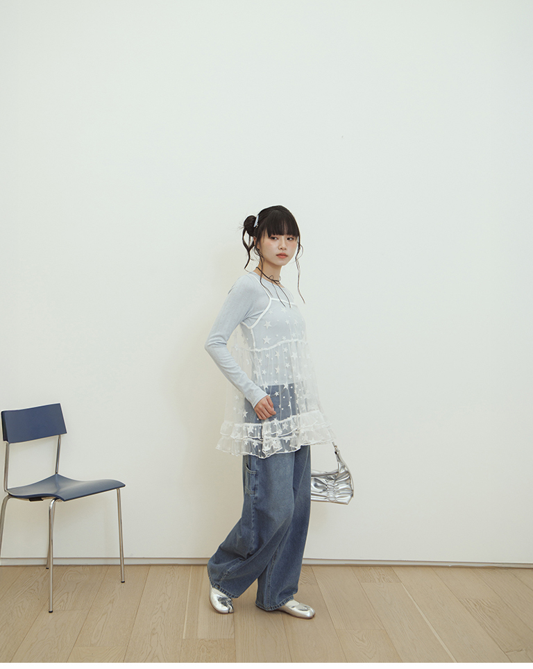 Star-patterned ruffled mesh cover-up vest - white【01200056】in stock+pre-order