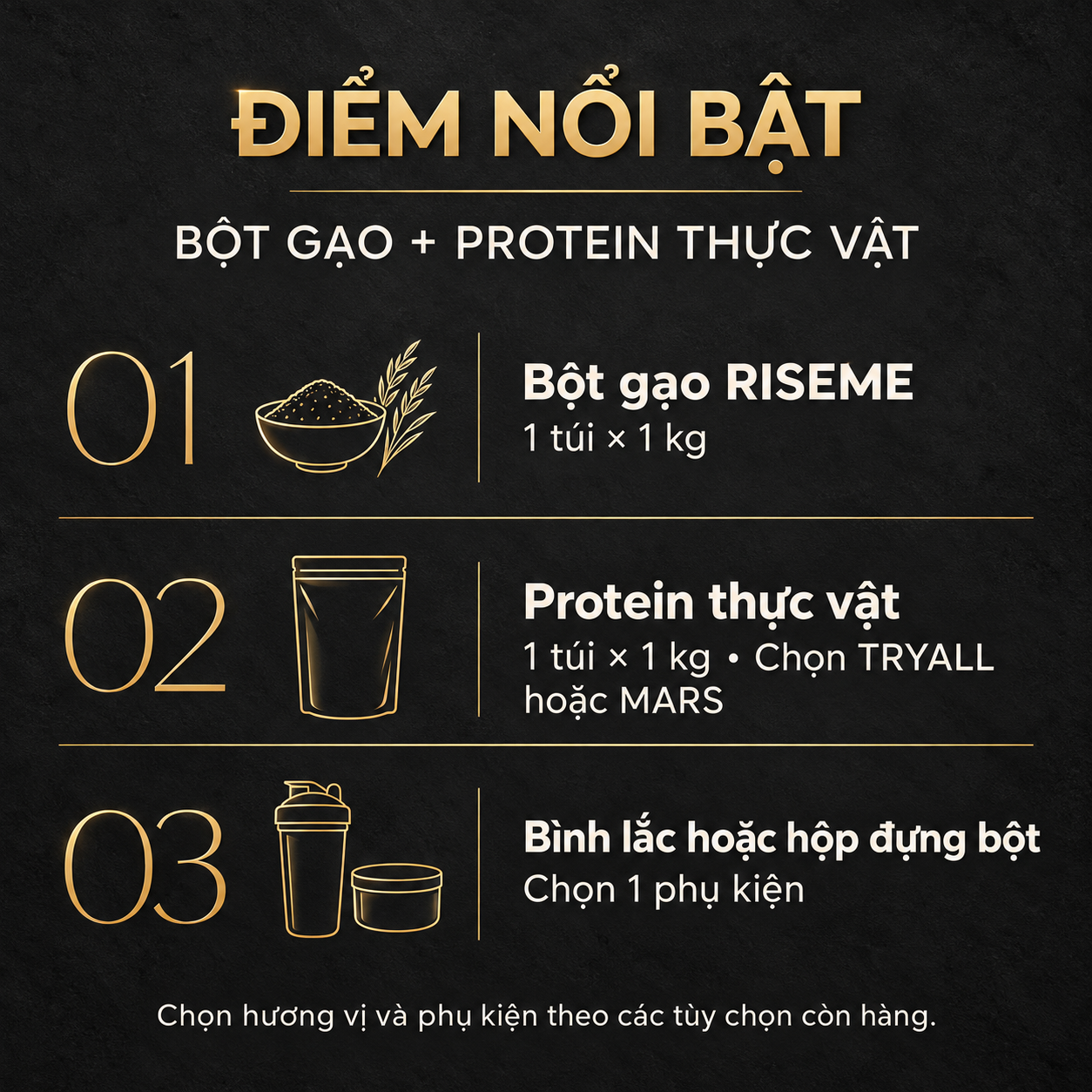 Bột gạo + protein thực vật, phối hợp theo nhu cầu
