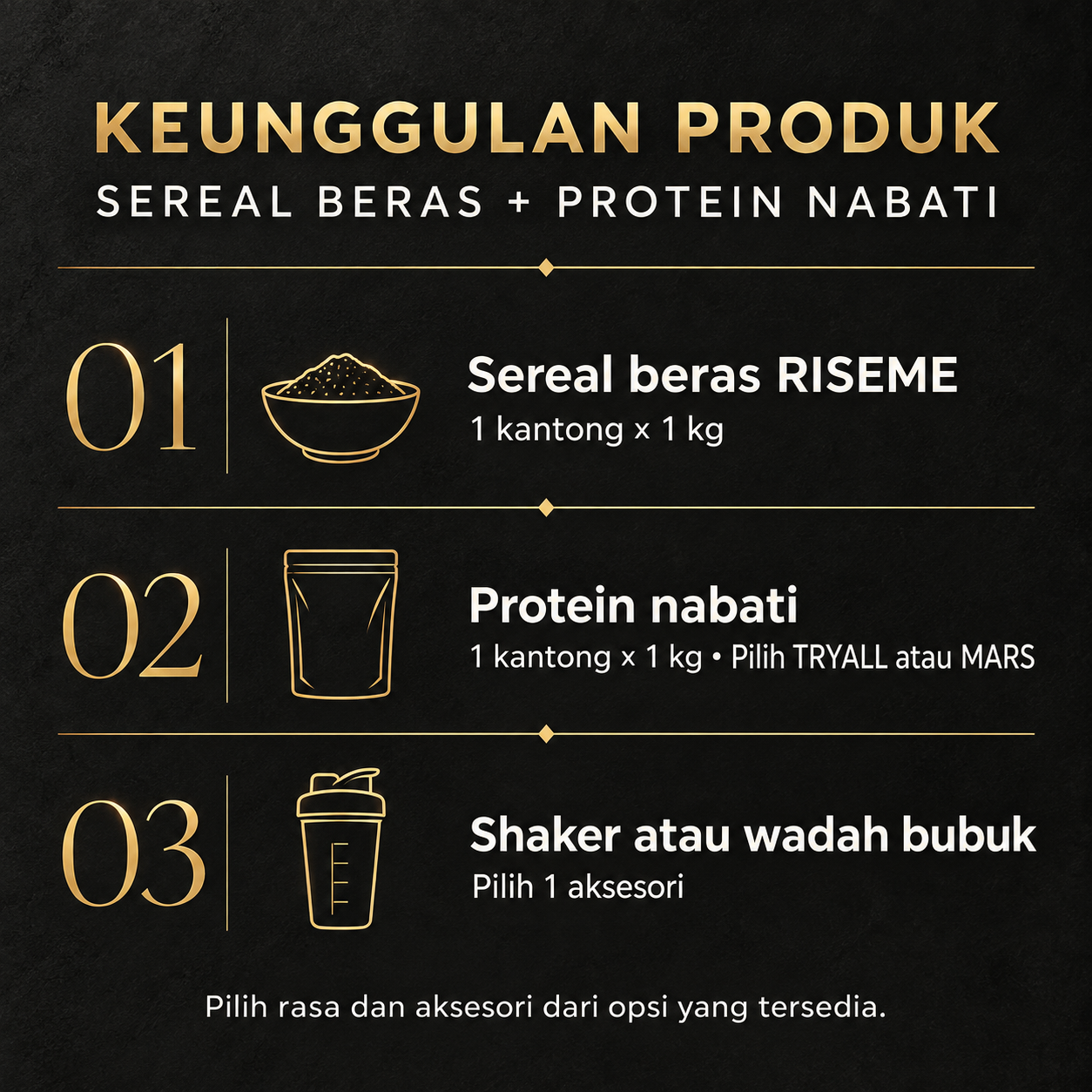 Sereal beras + protein nabati sesuai kebutuhan