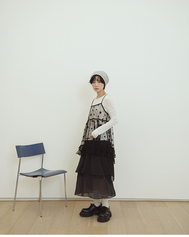Star-patterned flocked ruffle mesh cover-up vest - Black【01200057】in stock+pre-order