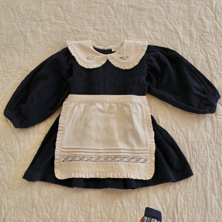 BONJOUR DIARY 燈芯絨長上衣附圍裙 Tunique with removable apron - Navy corduroy