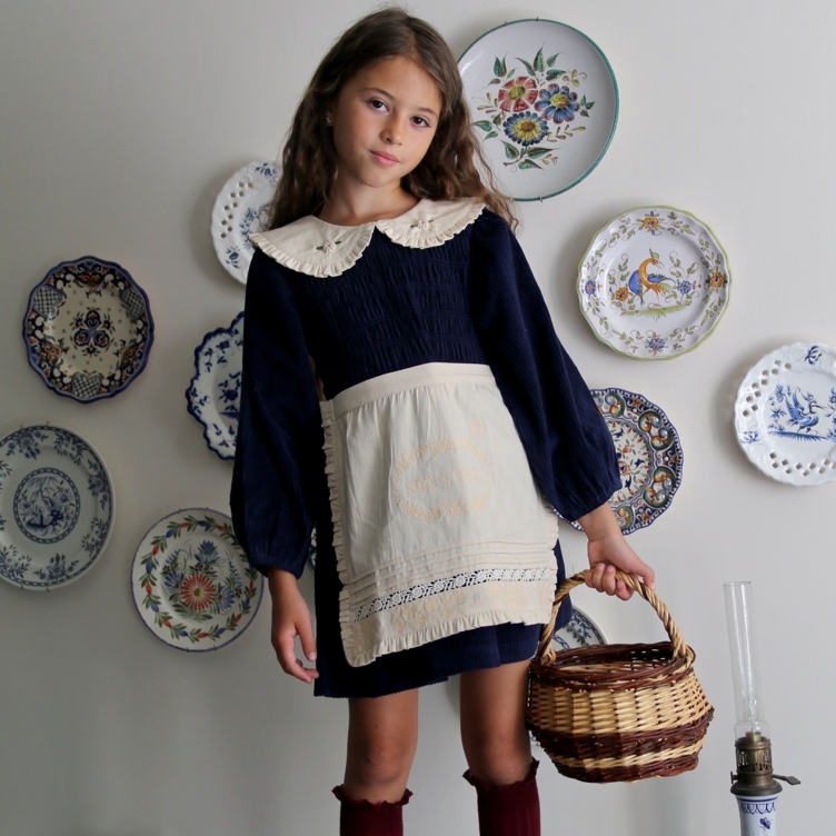BONJOUR DIARY 燈芯絨長上衣附圍裙 Tunique with removable apron - Navy corduroy