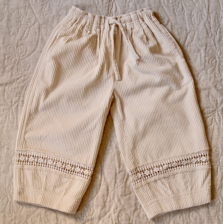 BONJOUR DIARY 燈芯絨鏤空綁帶長褲 Trousers - Ivory corduroy