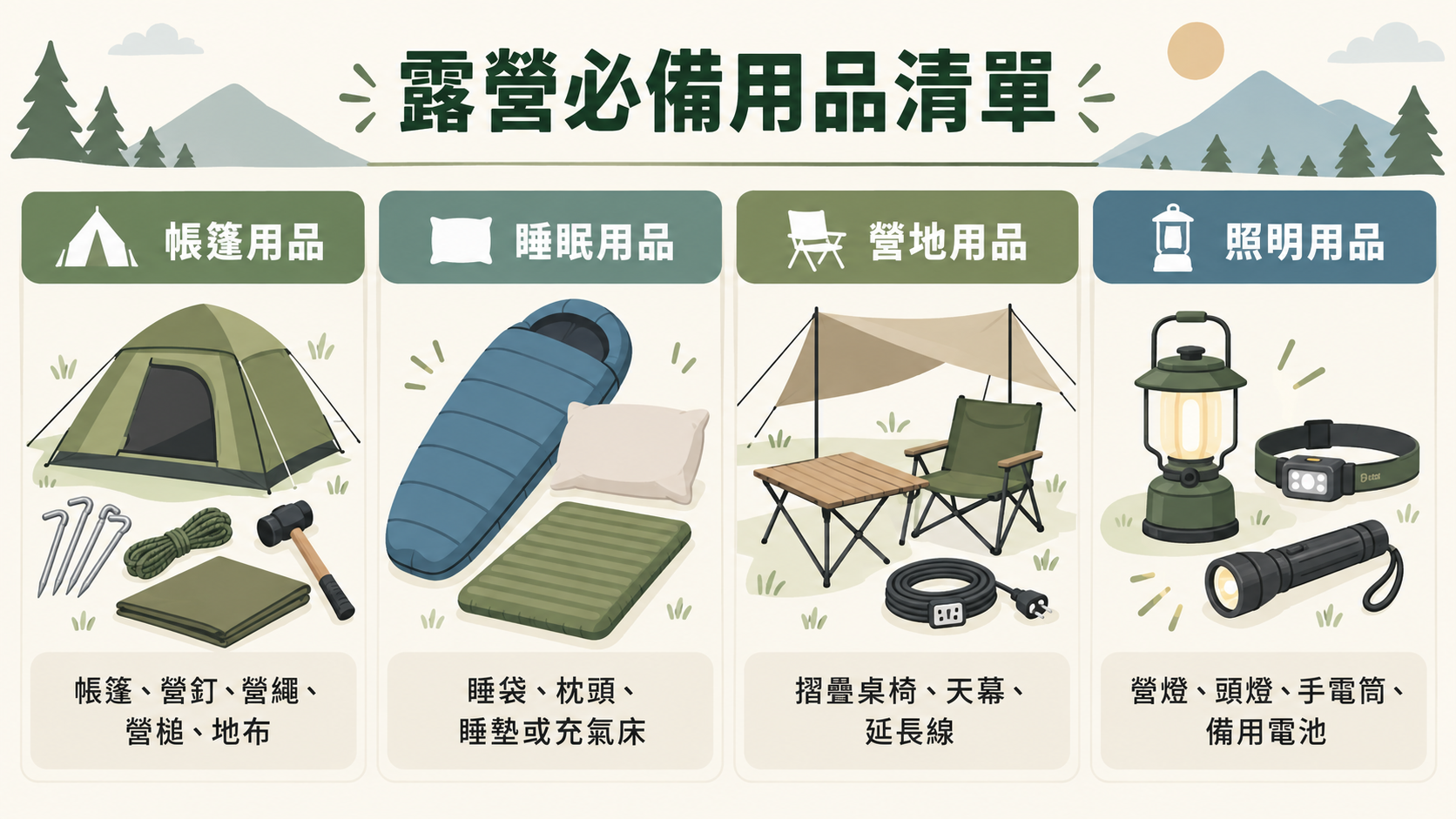 露營必備用品清單:四大類裝備帶你輕鬆起營