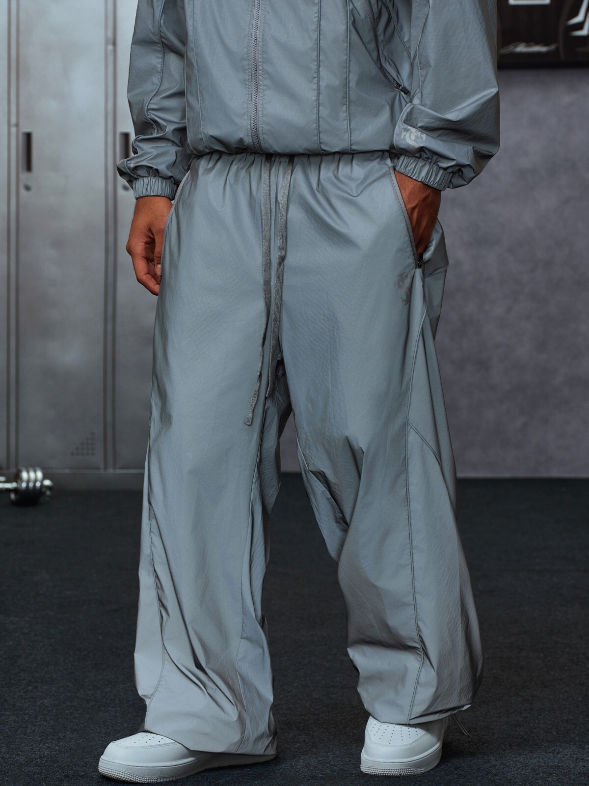 STK SmallTownKid Reflective Woven Sweatpants with Screen-Printed Logo and Windproof Drawstring