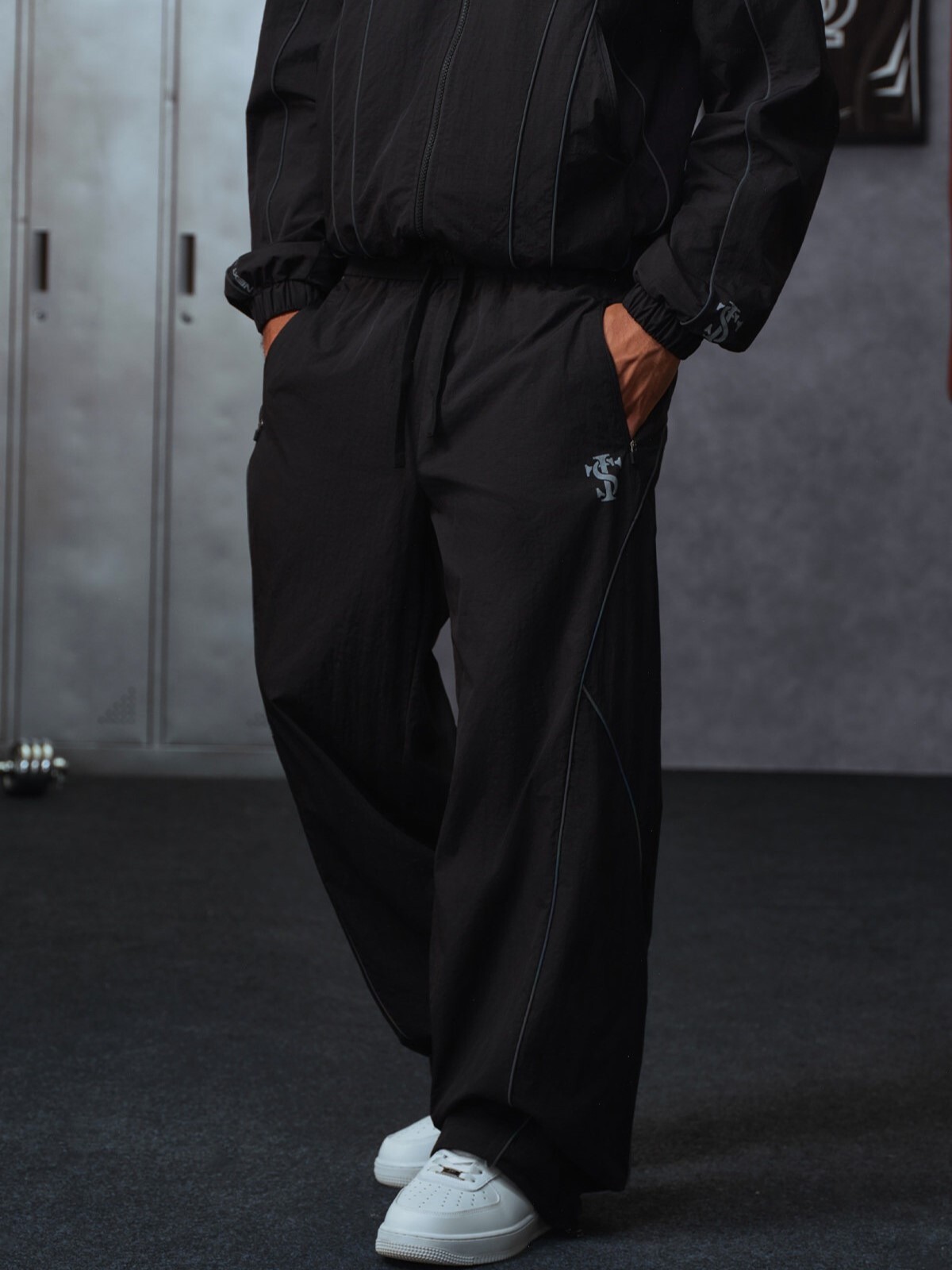 STK SmallTownKid Reflective Woven Sweatpants with Screen-Printed Logo and Windproof Drawstring