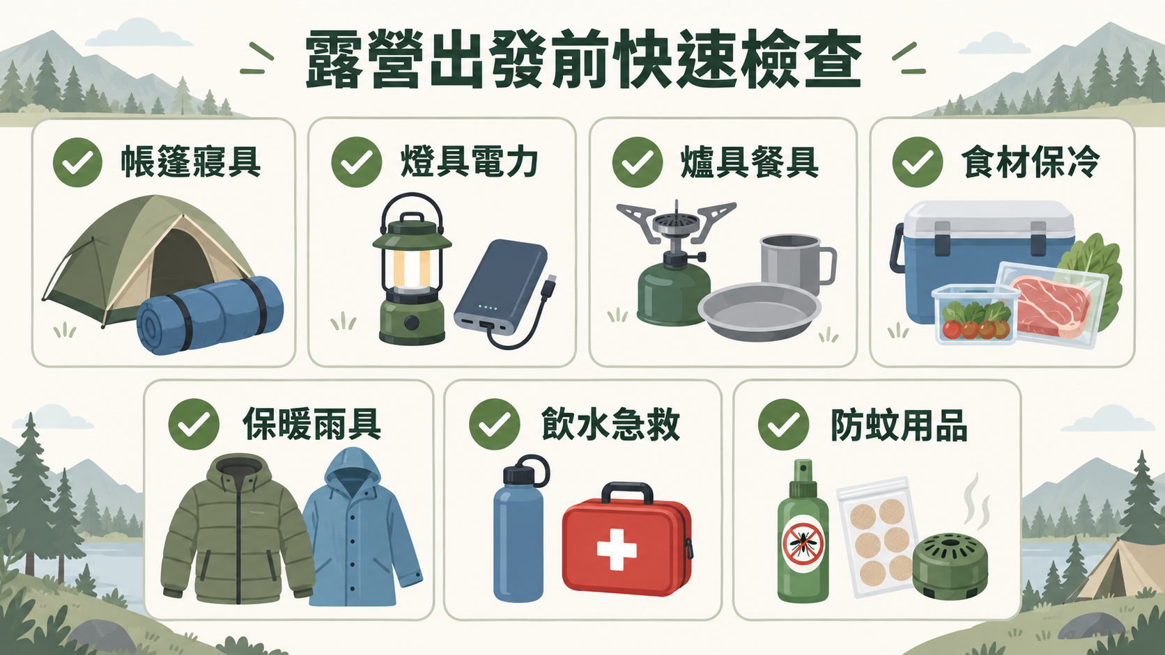 露營出發前快速檢查:7大核心裝備與物資清單