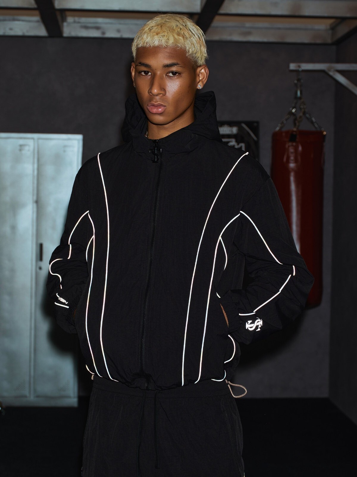 STK SmallTownKid Reflective Woven Cloth with Screen-Printed Logo, Windproof Drawstring Hooded Jacket