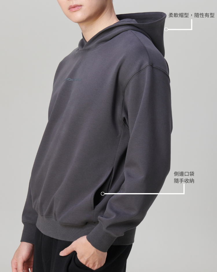SLOWMODE 男款深灰寬鬆帽T 商品細節