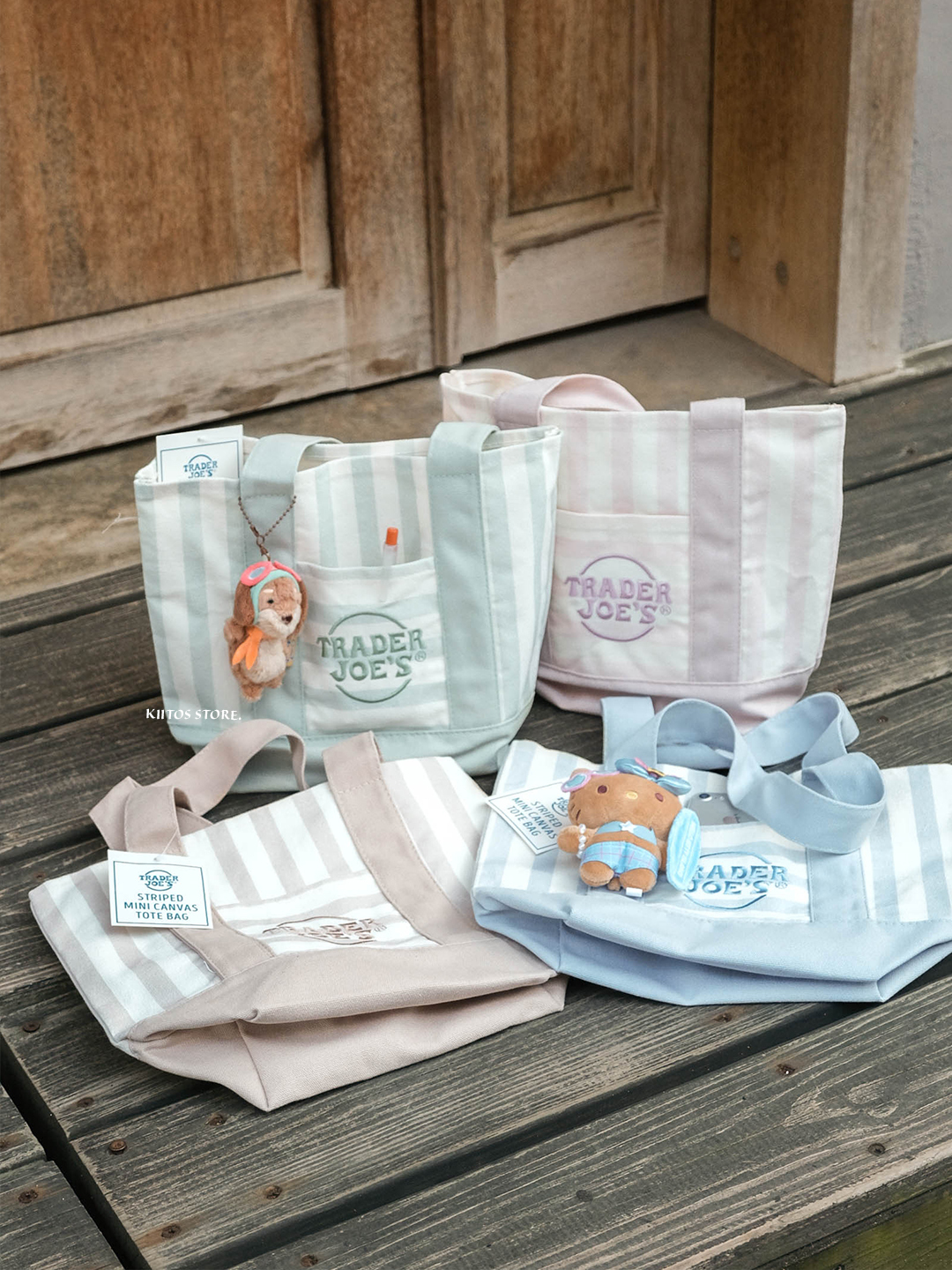 【預購】美國限定 Trader Joe's 條紋 Striped Mini Canvas Tote Bag  刺繡 美式 糖果色 隨身 手提 帆布 托特包