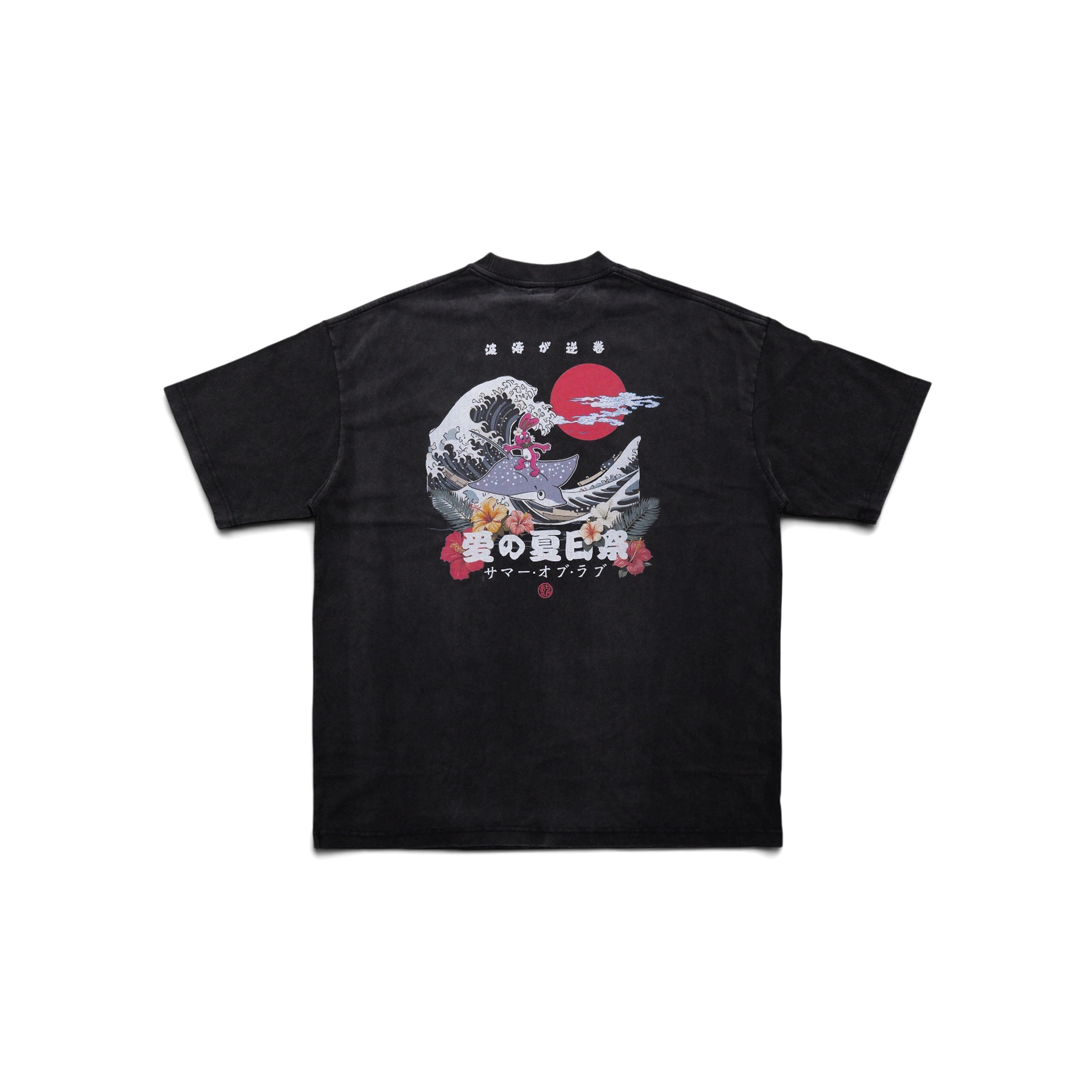 2nd Closet “OKINAWA SURFING” SECOND RABBIT T-SHIRT - Black | TE47