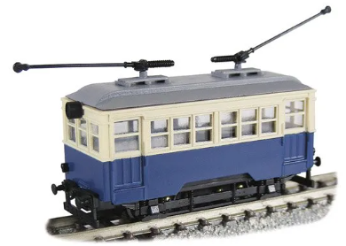 津川洋行 14106 2軸單節車廂，附2支集電桿（車身顏色：藍色/米色，附馬達）