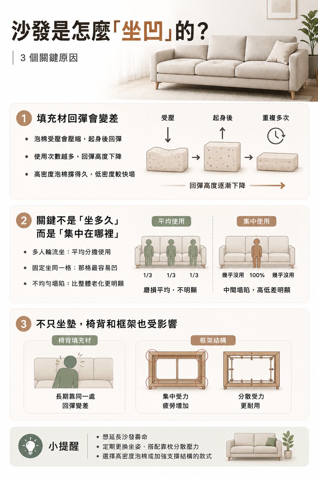 沙發坐凹的三大原因