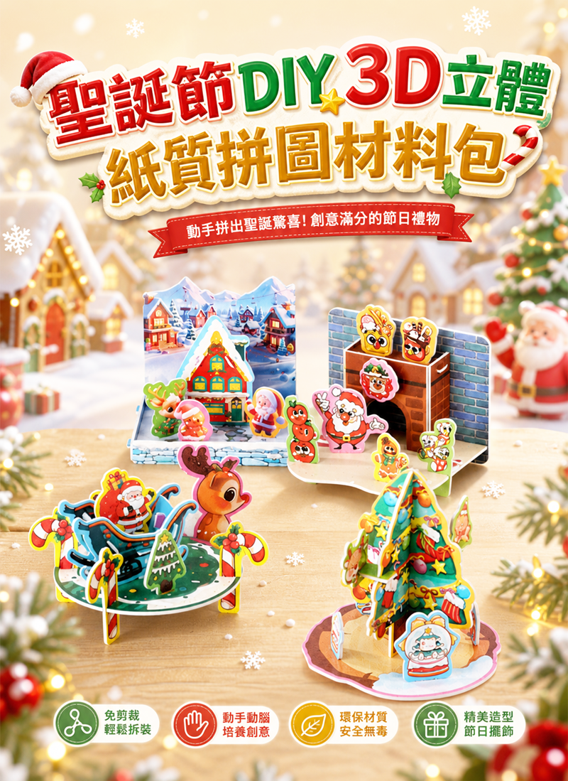 聖誕節DIY 3D立體紙質拼圖材料包 NY2666
