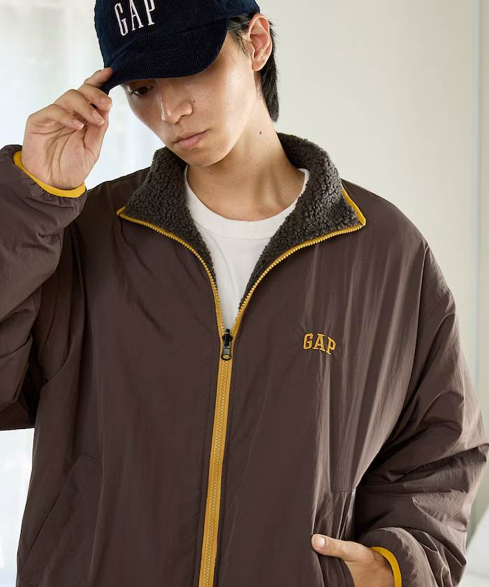 【 10/6收單 】日本限定  PUBLUX × GAP 聯名款 羊羔毛×尼龍 雙面穿立領拉鍊外套