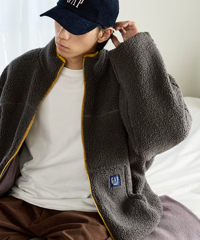 【 10/6收單 】日本限定  PUBLUX × GAP 聯名款 羊羔毛×尼龍 雙面穿立領拉鍊外套