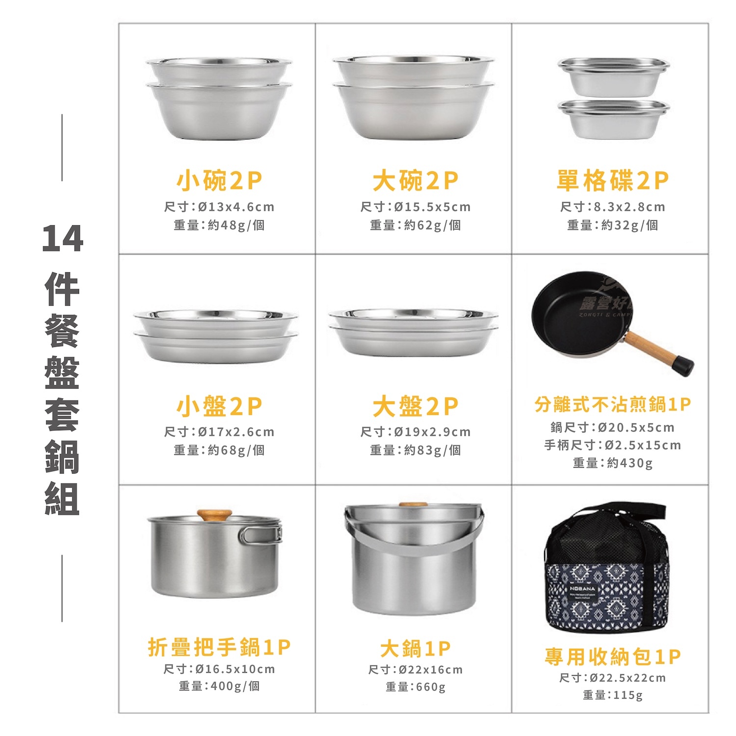 【NOBANA】304不鏽鋼14件餐盤套鍋組