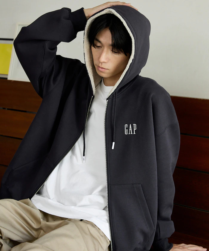 【 10/6收單 】日本限定  PUBLUX × GAP 聯名款 撞色羊羔毛連帽羅馬布拉鍊連帽外套