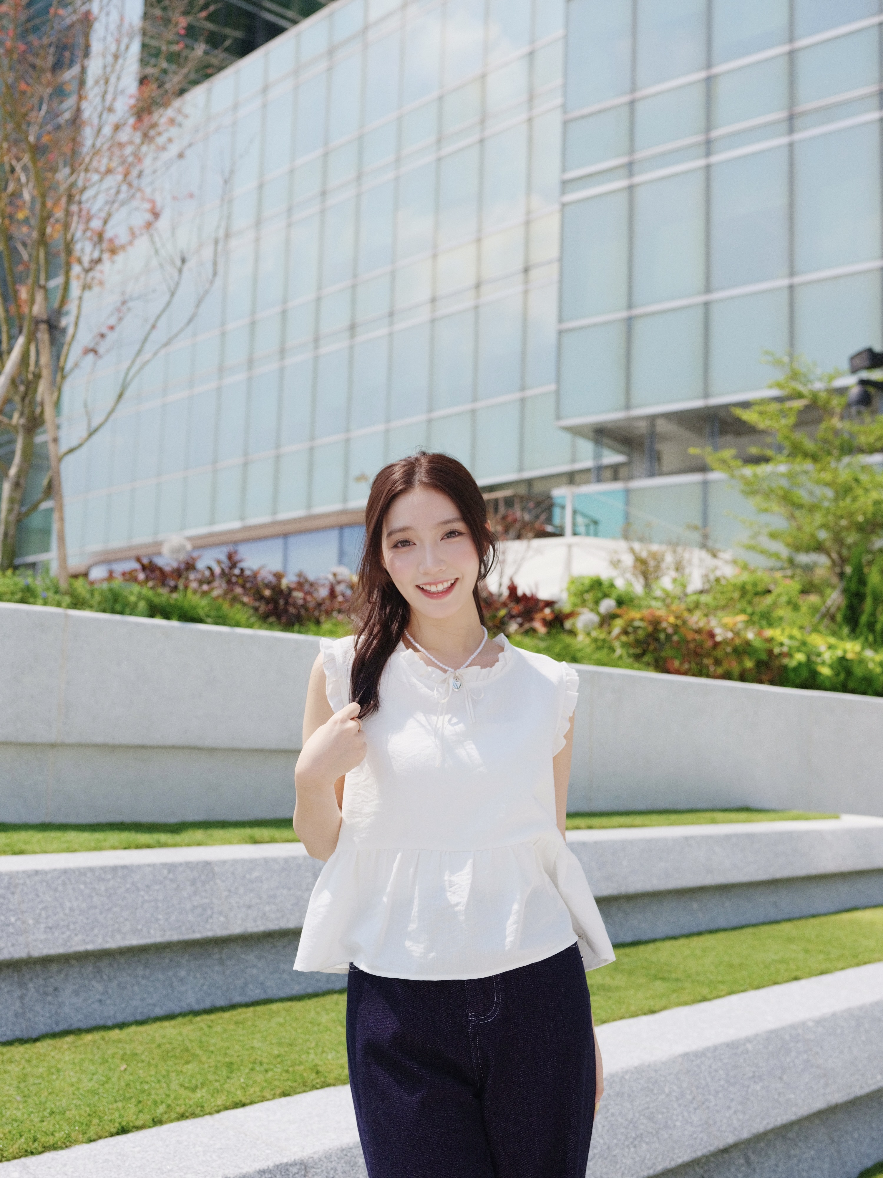 三色 / 荷葉邊傘擺竹節棉背心 / Slub Cotton Ruffle-Trim Peplum Top