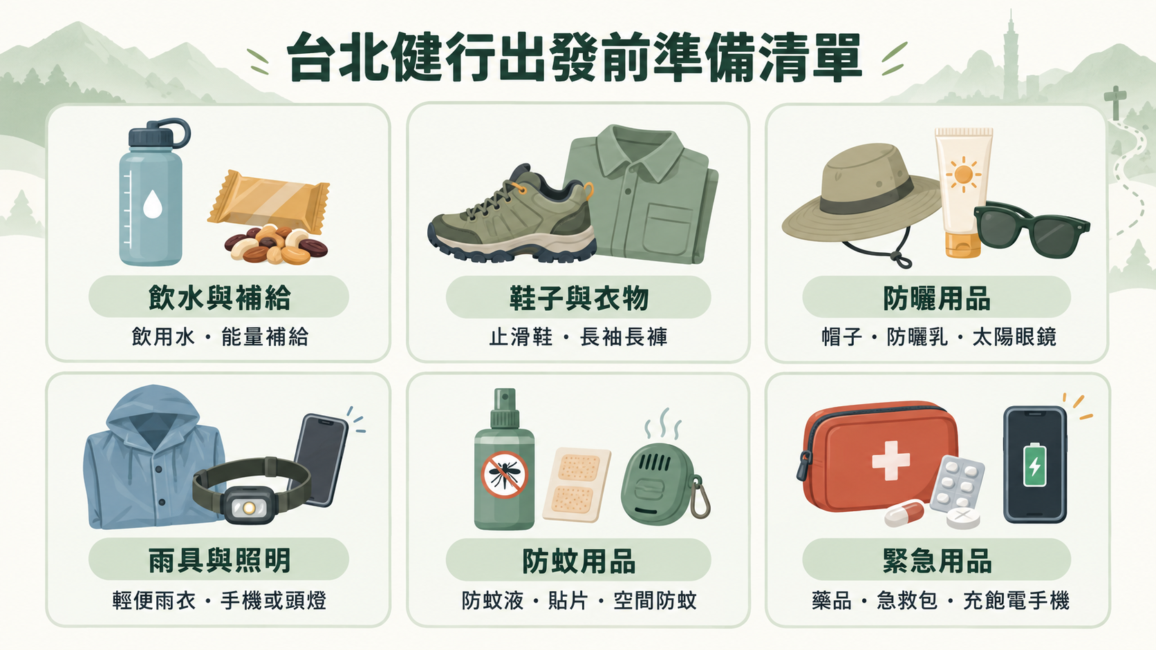 台北健行出發前準備清單：6大核心裝備與物資要點