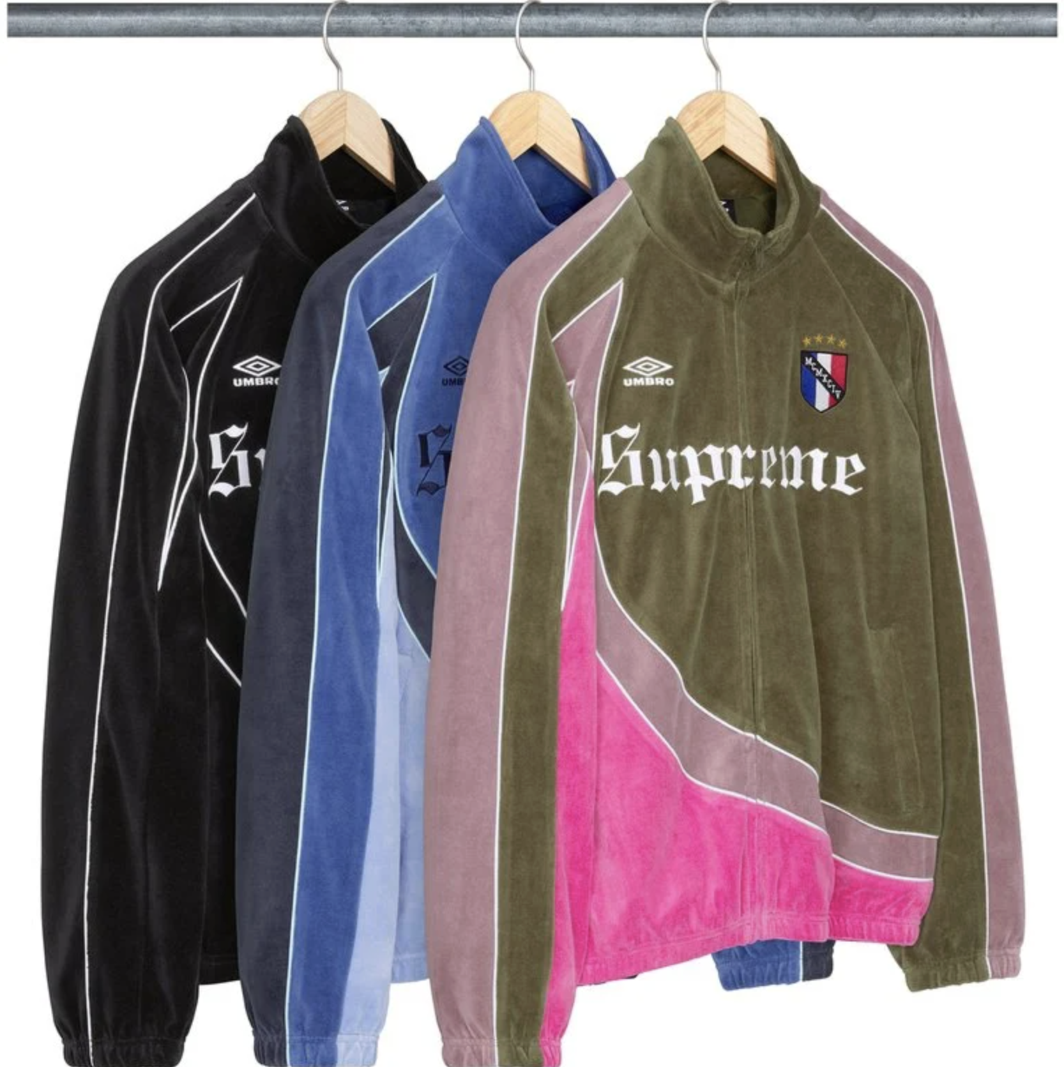 -(B4b03)-SUPREME UMBRO VELOUR TRACK JACKET 聯名款 天鵝絨 訓練外套 黑色/藍色/粉色-FW26J54