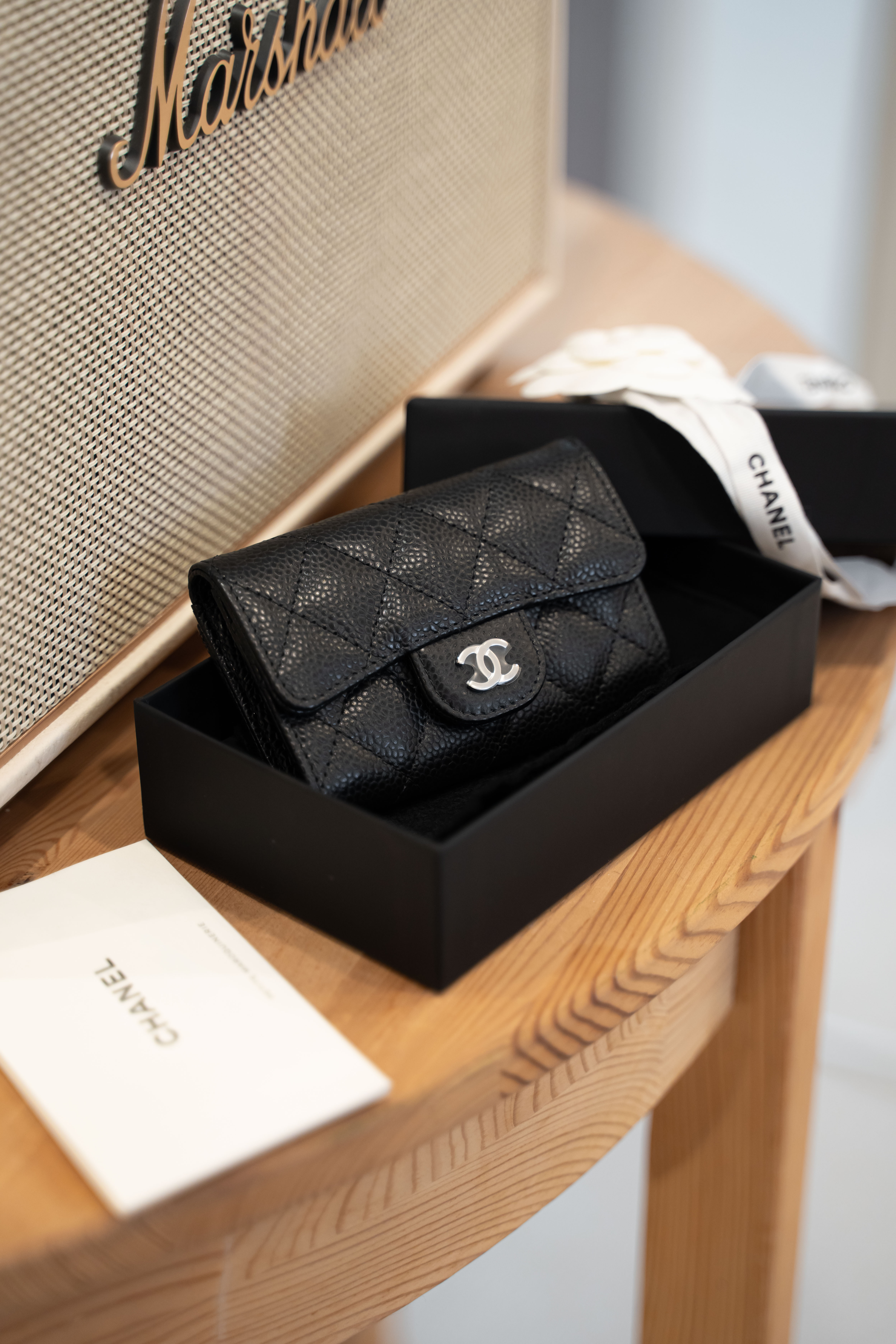 Chanel Classic Flap Card Holder Wallet Black 銀扣黑色牛皮魚子醬銀包