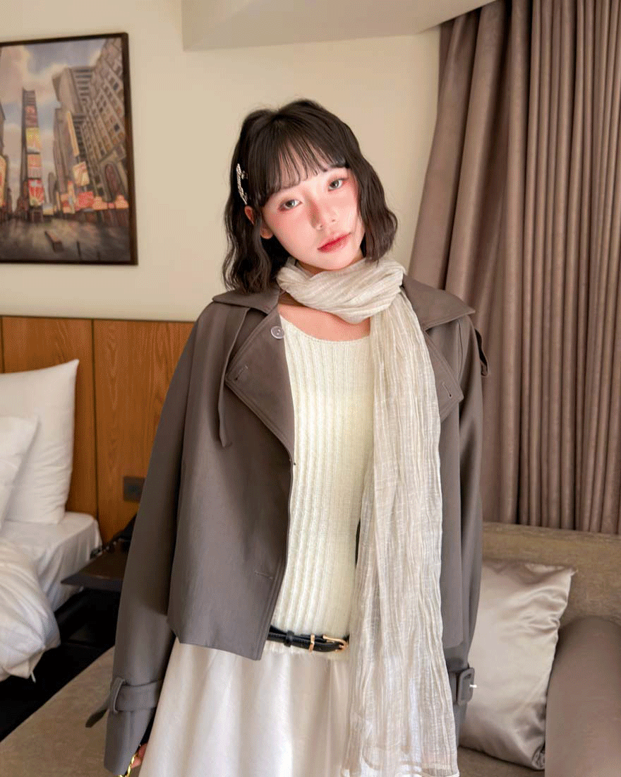 流光別緻滿版紋理歐根紗圍巾-柔美杏