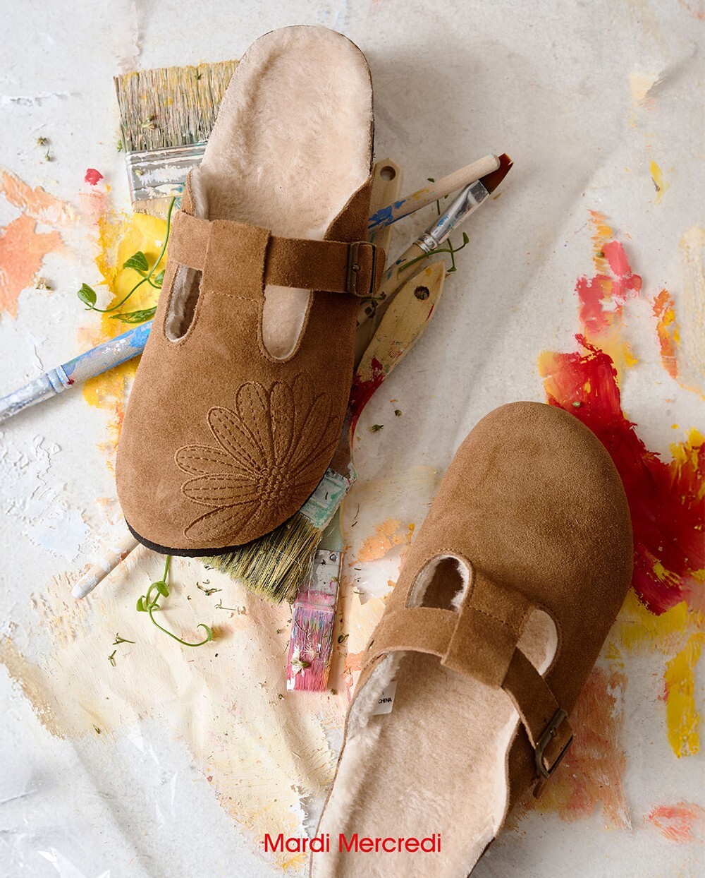 MARDI MERCREDI FUR SUEDE CLASSIQUE T-STRAP MULE (3 Colours)