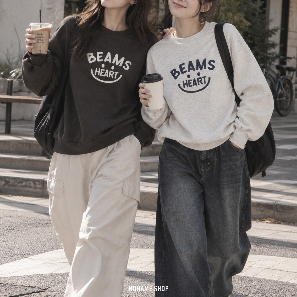 BEAMS HEART 微笑 SMILE系列 刺繡 LOGO 長袖 大學T 三色 (女款)