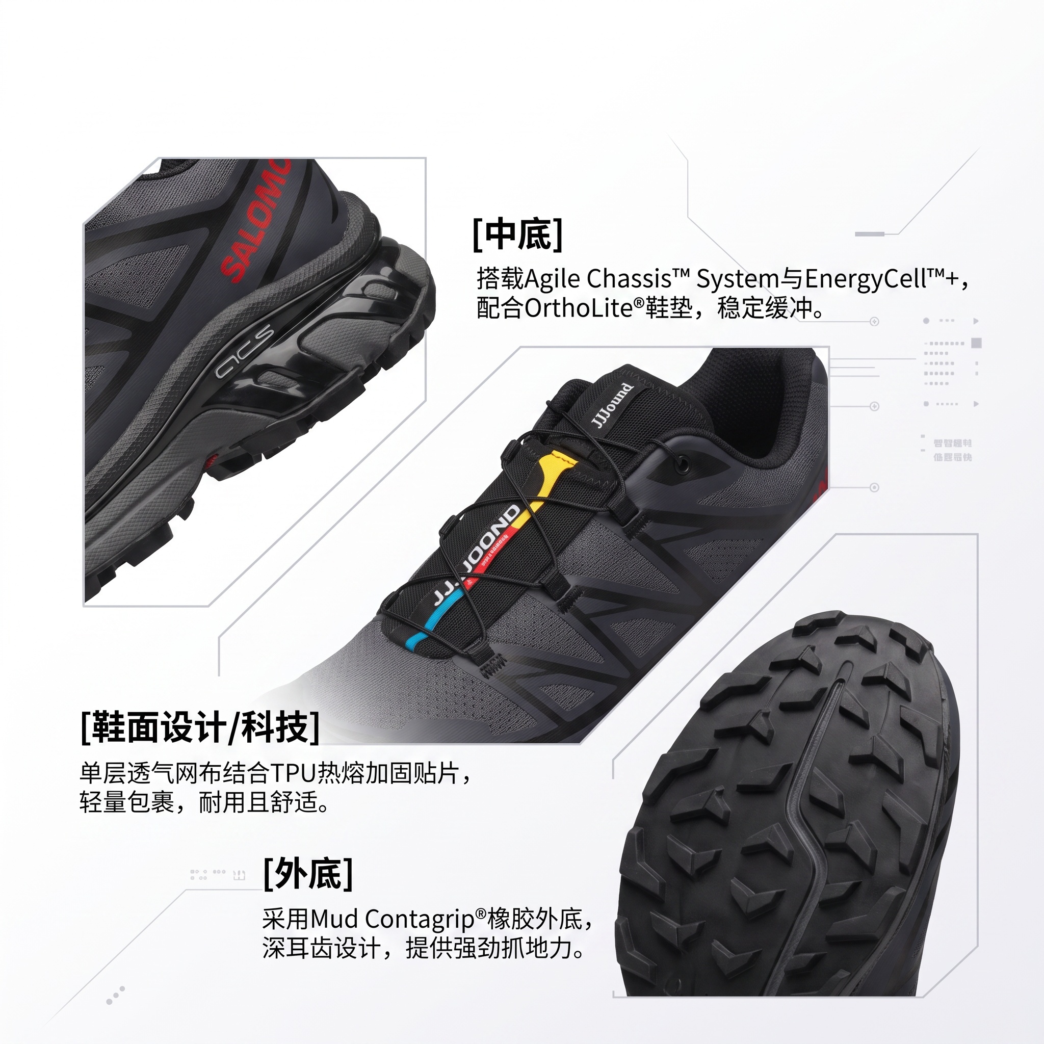 【代購】SALOMON x JJJJound XT 6 Collaboration Low top Outdoor Shoes Unisex Ebony Black L49130300