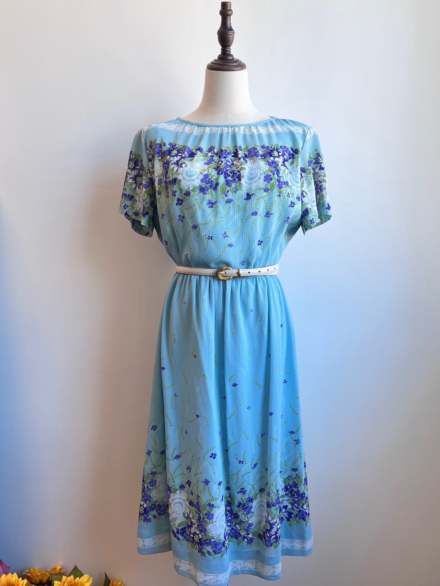 "Blue Courtyard, Purple Whispers" Vintage-Style Dress