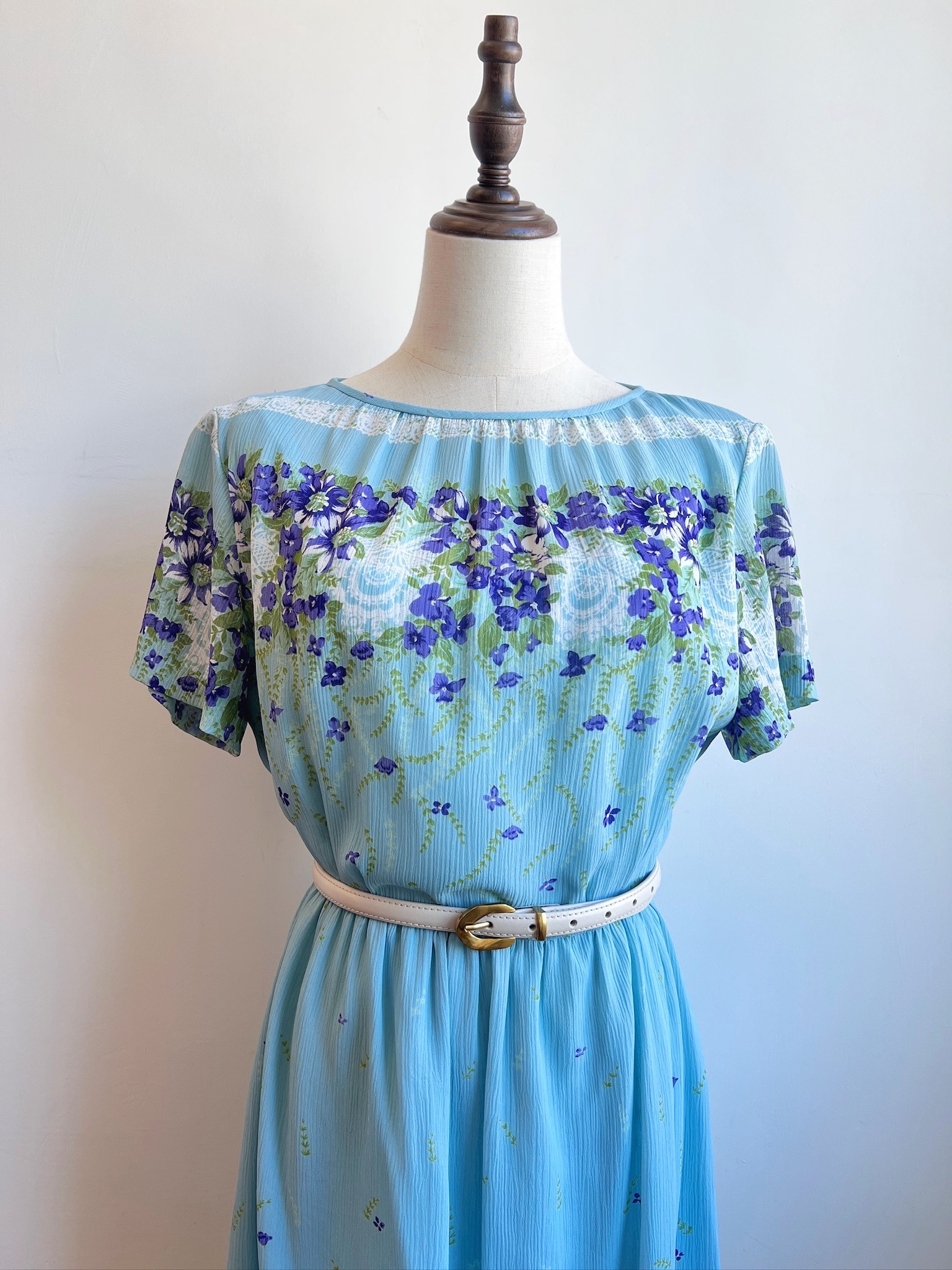 "Blue Courtyard, Purple Whispers" Vintage-Style Dress