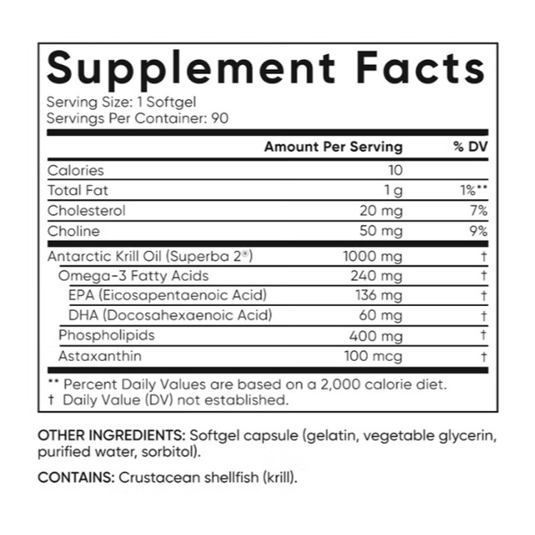 美國Sports Research Superba2™ 專利技術南極磷蝦油1000毫克，90粒膠囊